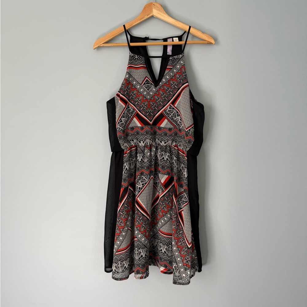 Alya Multicolored Print Halter Mini Dress